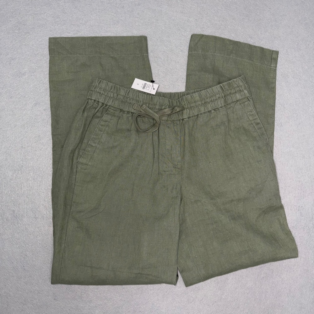 Talbots Linen Pants Womens Petite P Olive Green Drawstring Pull-On 100% Linen